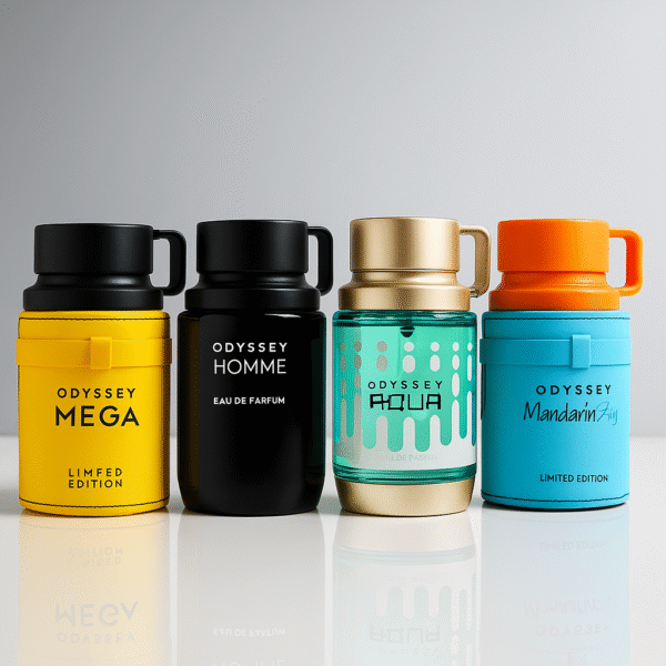 Pack decants "Lattafa Odyssey Collection" (4x5ml)+(2x2,5ml obsequio)<h5>Odyssey Mega</h5><h5>Odyssey Aqua</h5><h5>Odyssey Homme</h5><h5>Odyssey Mandarin Sky</h5>