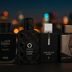 Pack Decants " Black Deluxe " 4x5ml   (2x2ml de obsequio)<h5>Rasasi Hawas Black</h5> <h5>Orientica Noir</h5> <h5>Armaf Club De Nuit Precieux</h5> <h5>World Spectre Ghost</h5>