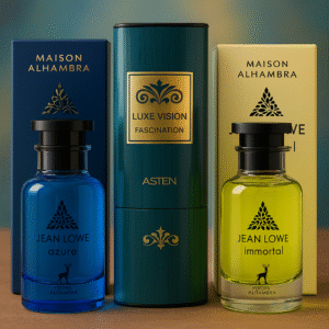 Pack Decants "Vision Azul Inmortal" 3x5ml   (2x2.5ml de obsequio)<h5>Maison Alhambra Jean Lowe Azure</h5> <h5>Maison Alhambra Jean Lowe Inmortel</h5> <h5>Asten Luxe Vision Fascination</h5>