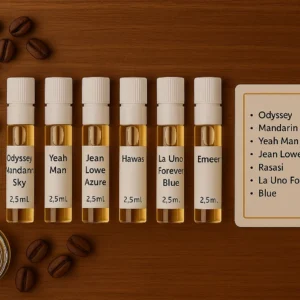 Kit Decants Primavera (6x2,5ml) + (2x2,5ml obsequio)<h5>Odyssey Mandarin Sky, Yeah Man, Maison Alhambra Jean Lowe Azure, Rasasi Hawas, Fragrance World La Uno Forever Blue, Lattafa Emeer</h5>