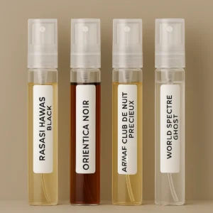 Alternative view of Pack Decants " Black Deluxe " 4x5ml   (2x2ml de obsequio)<h5>Rasasi Hawas Black</h5> <h5>Orientica Noir</h5> <h5>Armaf Club De Nuit Precieux</h5> <h5>World Spectre Ghost</h5>