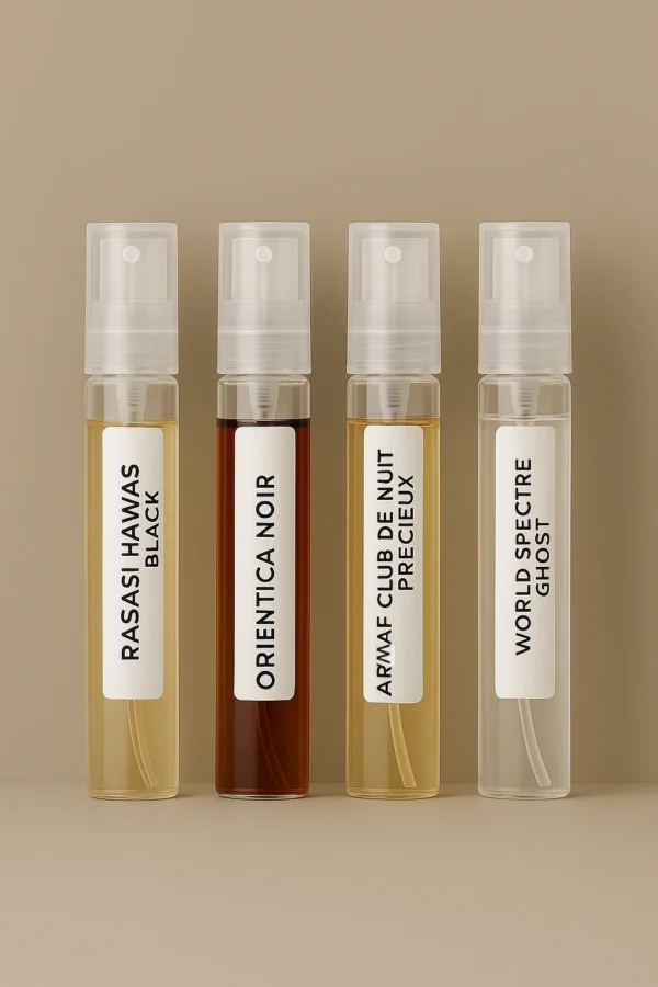 Pack Decants " Black Deluxe " 4x5ml   (2x2ml de obsequio)<h5>Rasasi Hawas Black</h5> <h5>Orientica Noir</h5> <h5>Armaf Club De Nuit Precieux</h5> <h5>World Spectre Ghost</h5> - Imagen 2